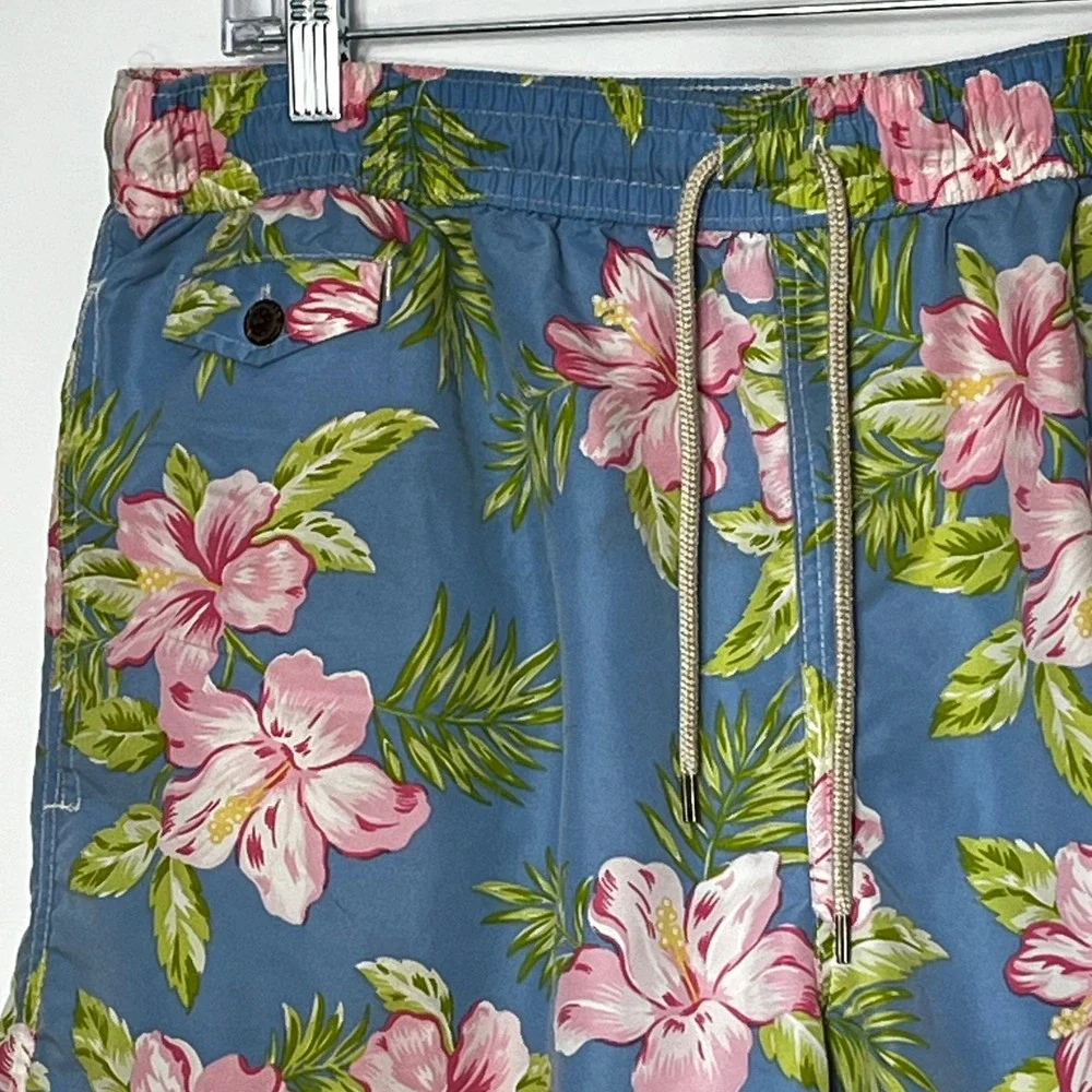 Polo Ralph Lauren‎ Mens Blue Hibiscus Floral Tropical Swim Trunks Board Shorts